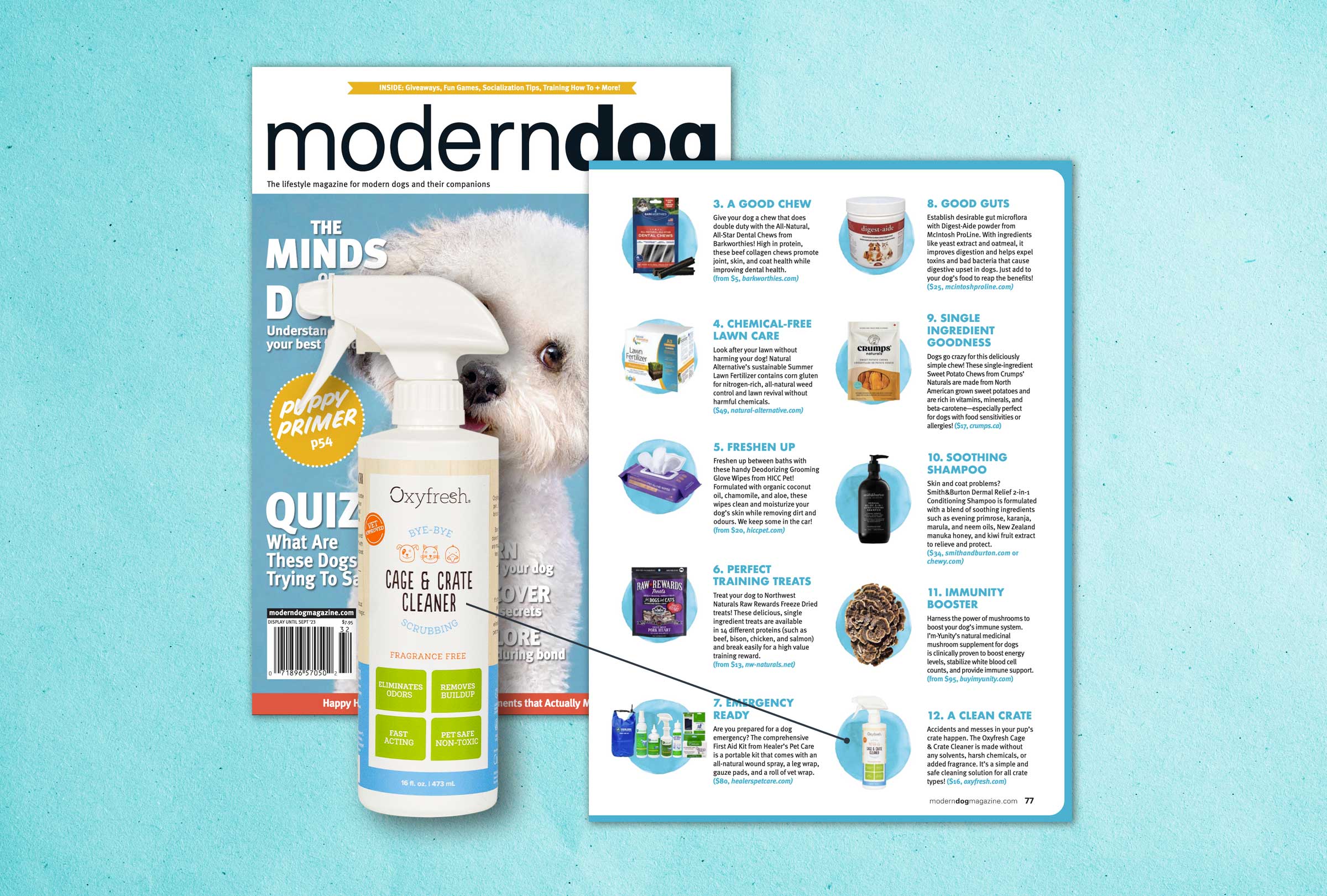 Oxyfresh Cage & Crate Cleaner Featured as a "Healthy PAWS" Pick in Modern Dog Magazine