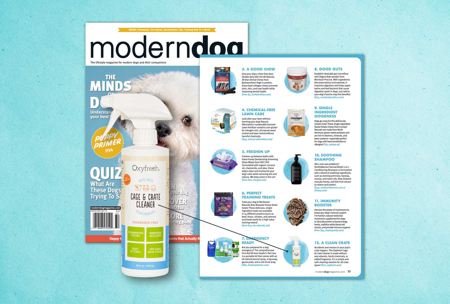 Oxyfresh Cage & Crate Cleaner Featured as a "Healthy PAWS" Pick in Modern Dog Magazine