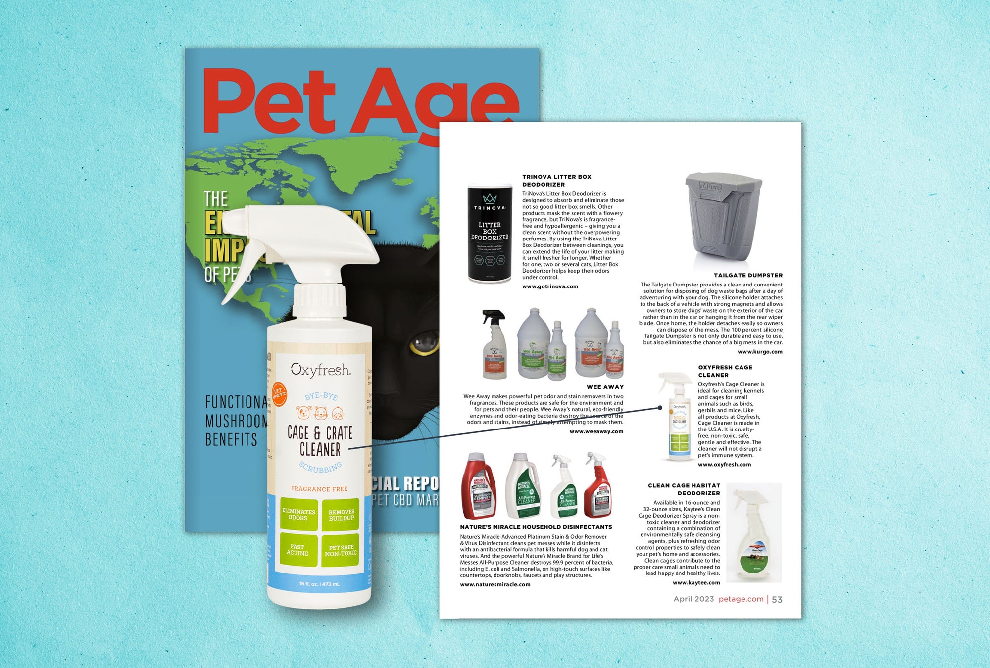 Oxyfresh Cage & Crate Cleaner Featured in the April 2023 Edition of Pet Age Magazine