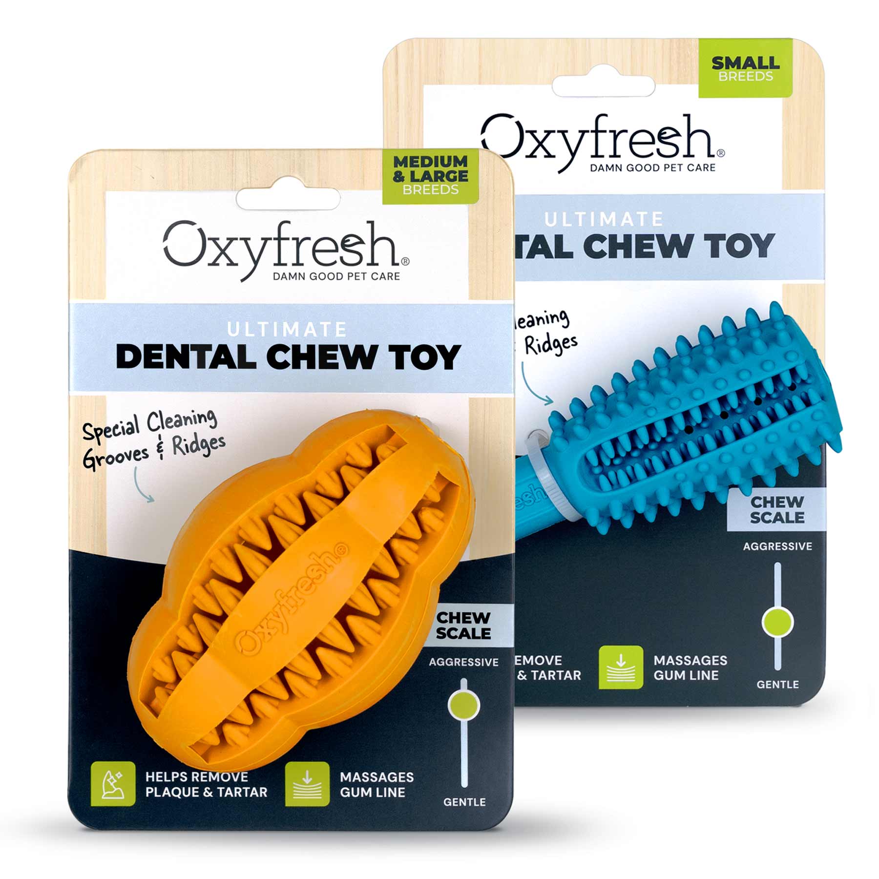 Oxyfresh-pet-chew-toy-hero-both-natural-rubber-dog-toothbrush-toys-with-backers