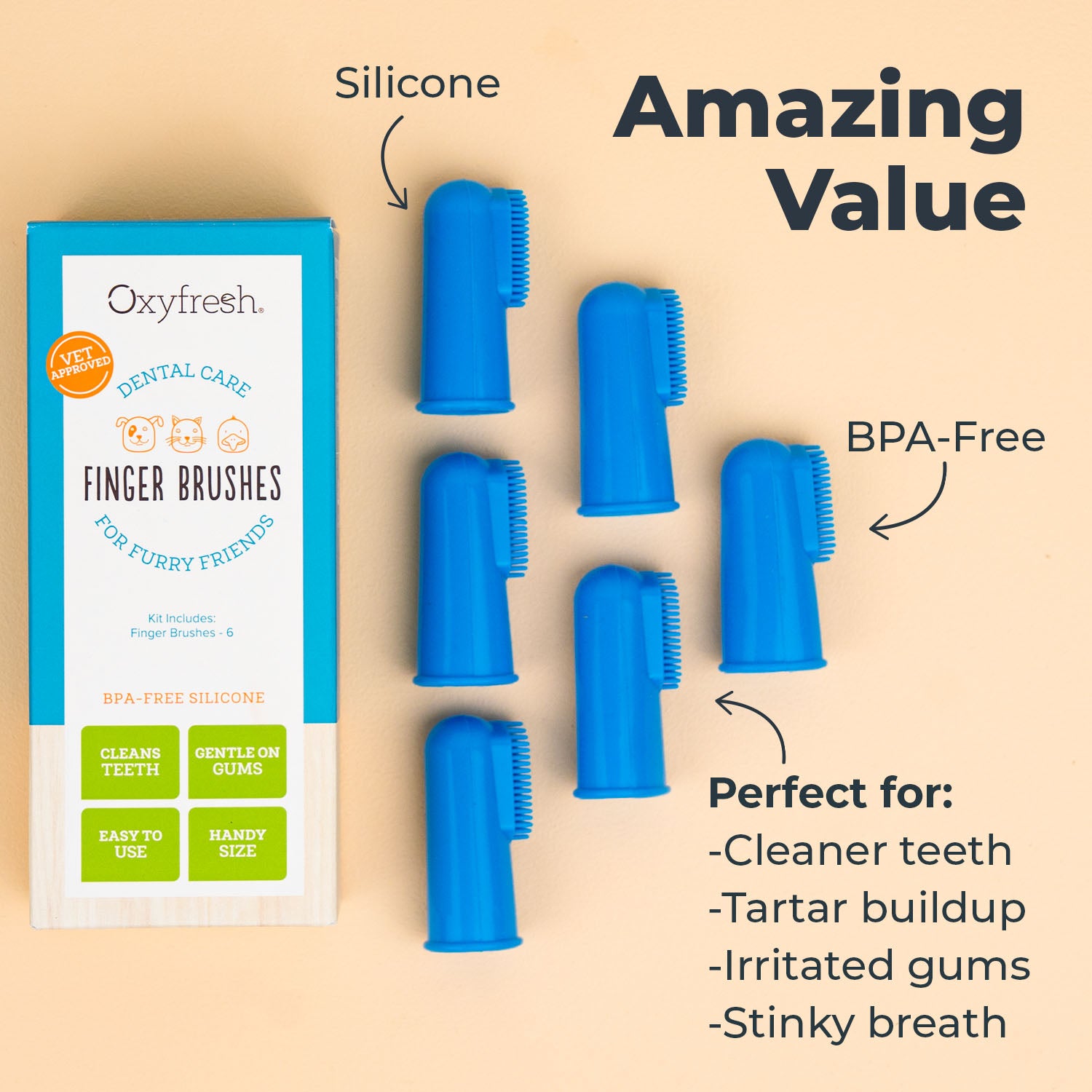 NEW Premium Pet Toothbrush Set - 6 Super Soft Finger Brushes