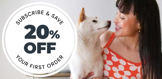 oxyfresh-subscribe-and-save-20%-off-your-first-order-icon-next-to-woman-with-dog