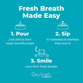 Oxyfresh cat water additive directions 1 pour 2 pet sips 3 love their fresh breath