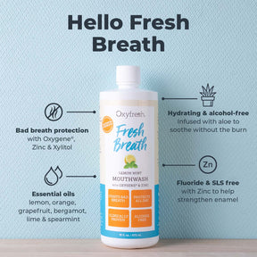 oxyfresh lemon mint mouthwash bad breath mouthwash essential oils hydrating alcohol free fluoride and sls free