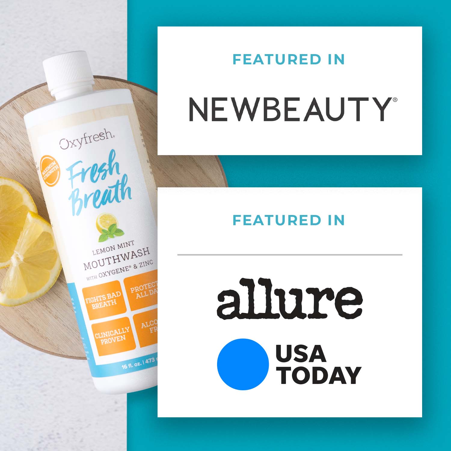 oxyfresh lemon mint mouthwash featured in newbeauty allure and usa today