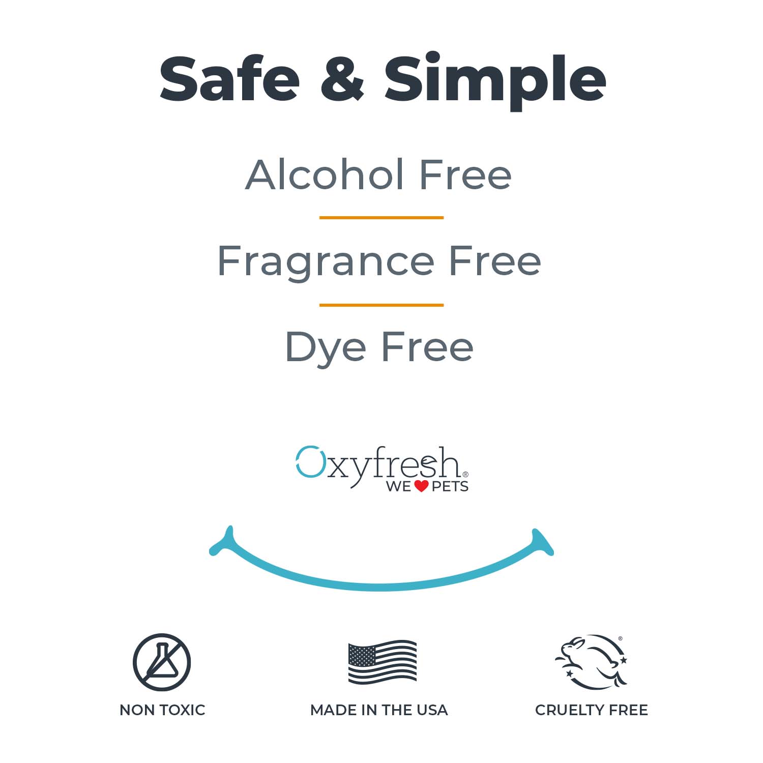 oxyfresh pet water additive graphic that says save & simple alcohol free fragrance free dye free non toxic made in the usa cruelty free